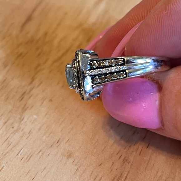 LeVian 14k Chocolate Diamonds Sea Blue Aquamarine Diamond Ring Size 7 - Picture 3 of 12